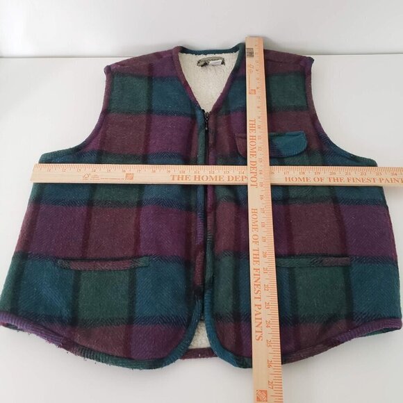 Vintage Wool Blend Plaid Vest Fleece Lined Pockets Full Zip Womens Size Medium - Picture 10 of 12